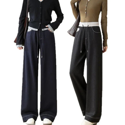 High Waist Straight Leg Jeans Loose Slimming Wide Leg Pants Fashionable Versatile Draping Lengthening Leg Appearances Floor-Leng