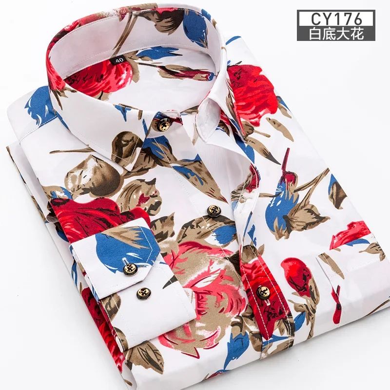 Quality Plaid Casual Men's Shirt Slim Fit Formal & Business Party Man Spring Long Sleeve New Men Floral for Mens Dress Shirt