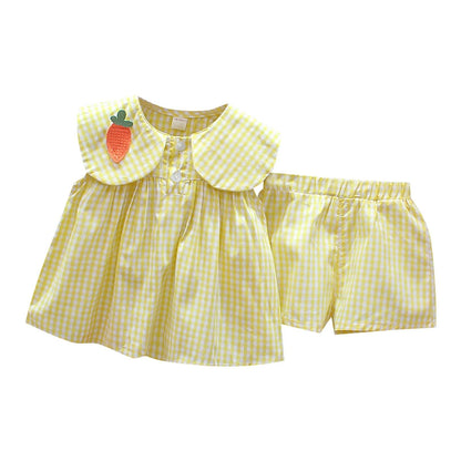 Summer Clothes Sets Girls Cute Fruit Cotton Girls Plaid Sweet Princess 2pcs Suit Children's Clothing Baby Clothes Girls 0-24M