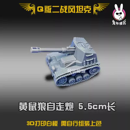 Tanque de Guerra Mundial II Estilo Chibi Metal Slug Gk Modelo - Miniatura Militar Impressa em 3D Modelo Branco Não Pintado Para Diorama de Mesa e Wargame