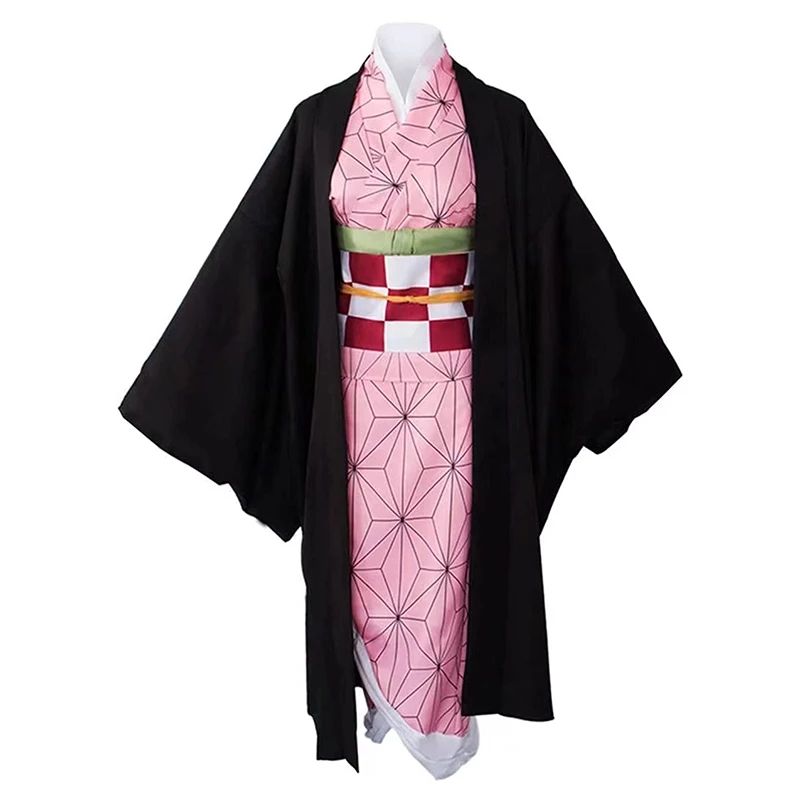 Anime Nezuko Nezuko Cosplay Costume Nezuko Wig Uniform with Props for Adult Kids Halloween Carnival Costumes