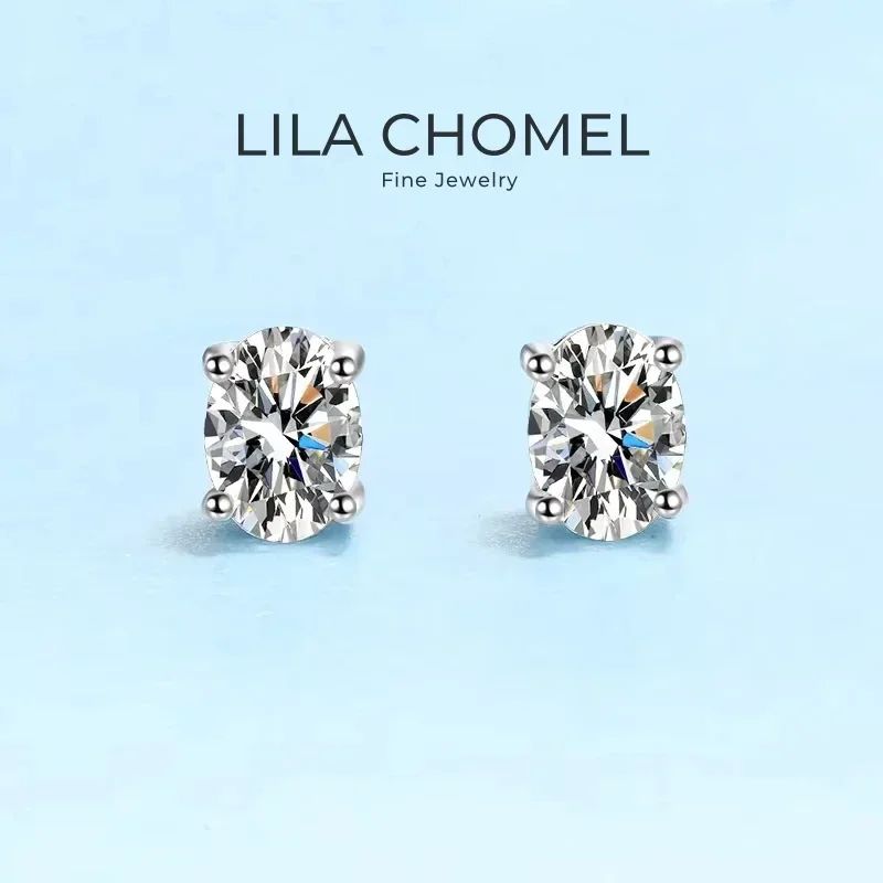 Girl Friend Birthday Gift 18K White Gold 0.5/1/2CT Oval Moissanite Diamond Earplug Earrings PT950 Platinum Women Valentine's Day