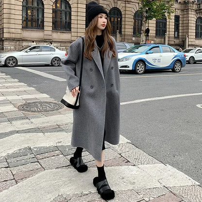 2024 New Winter Lady Lazy Style Baggy Mid-Long Thermal Woolen Coat Female Korean Version Concise Designer Versatile Coat Jackets
