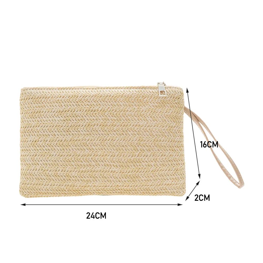 Weaving Bag Fashion Ladies Wristlet Clutch Women Daily Money Phone Clutch Straw Woven Coin Purse Beach Wallet Card Business Bag
