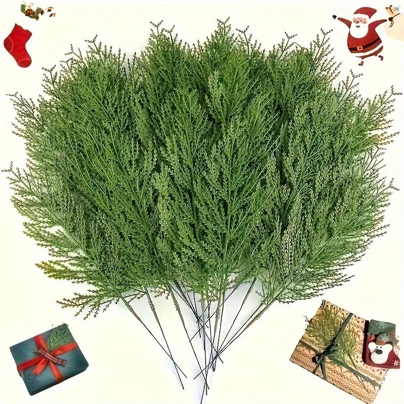 24pc Artificial Plants Pine Branches Evergreen Pines Leaves Sprigs Christmas Stem for DIY Wreath Gift Christmas Home Decorations