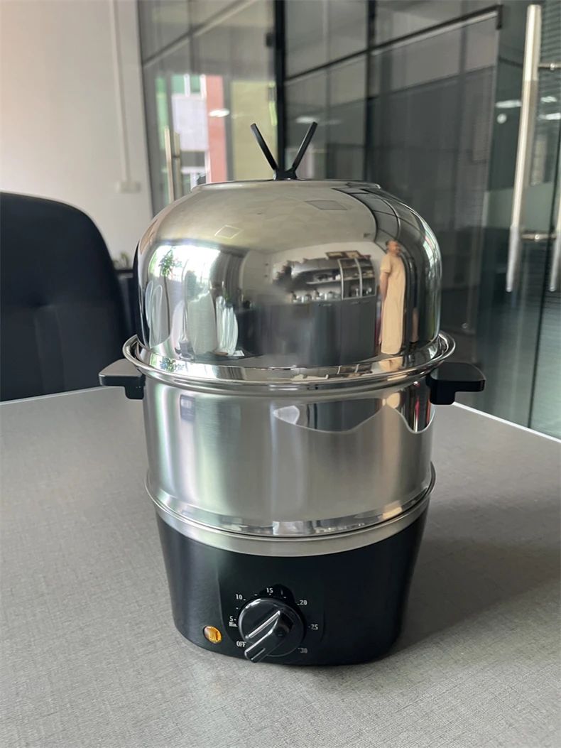 Panela Elétrica Multifuncional de Aço Inoxidável com Camada Dupla para Cozinhar Ovos – Vaporizador, Cozedor e Preparador de Café da Manhã, Eletrodoméstico Mini para Cozinha