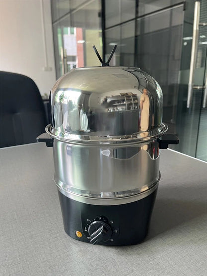 Panela Elétrica Multifuncional de Aço Inoxidável com Camada Dupla para Cozinhar Ovos – Vaporizador, Cozedor e Preparador de Café da Manhã, Eletrodoméstico Mini para Cozinha