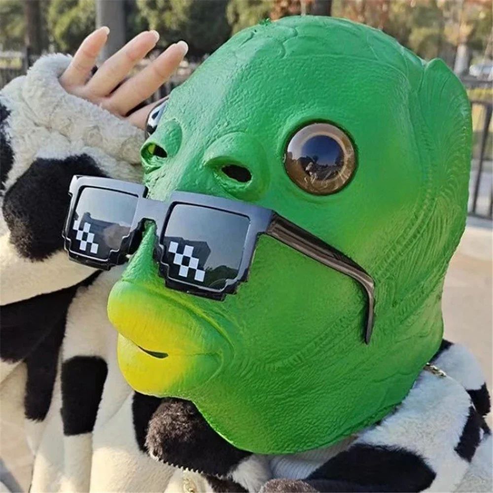 Halloween Green Fish Head Red Fish Head Funny Cosplay Costume Mask Adult Carnival Party Fish Head Mask April Fool's Day Headdres