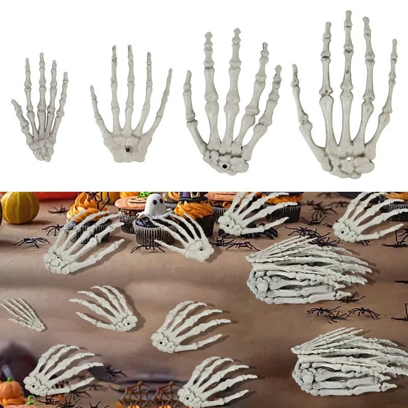 1 Pair Of Halloween Skeleton Hands Haunted House Bar Party Plastic Horror Props Dummy Hands Bones Halloween Scene Decor Supplies