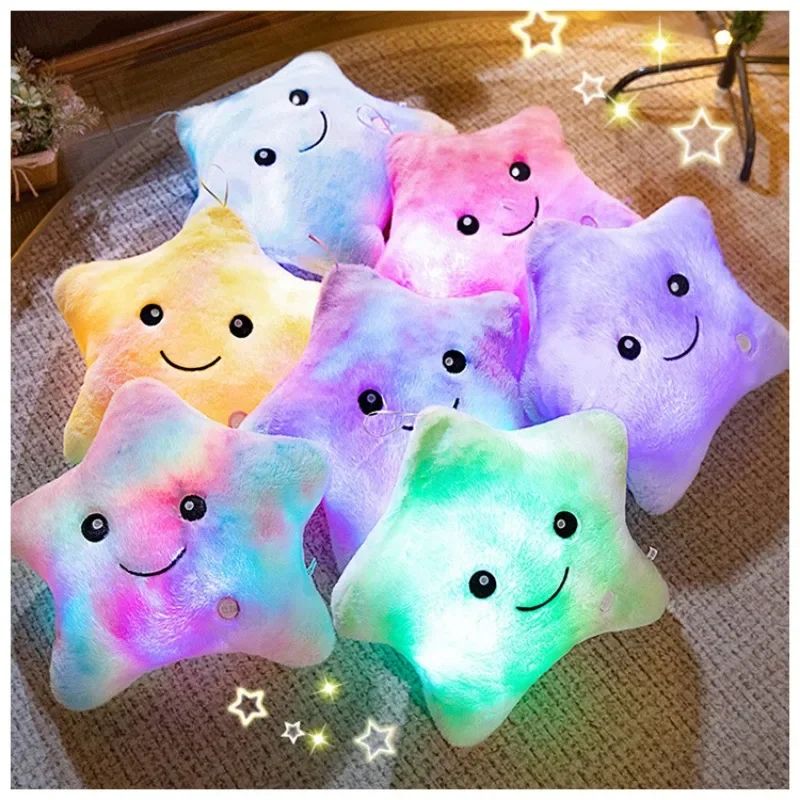 Luminous Star Plush Throw Pillow Bright Led Light Star Stuffed Cushion Sofa Decorative Pillow Office Sleeping Back Cushion Decor