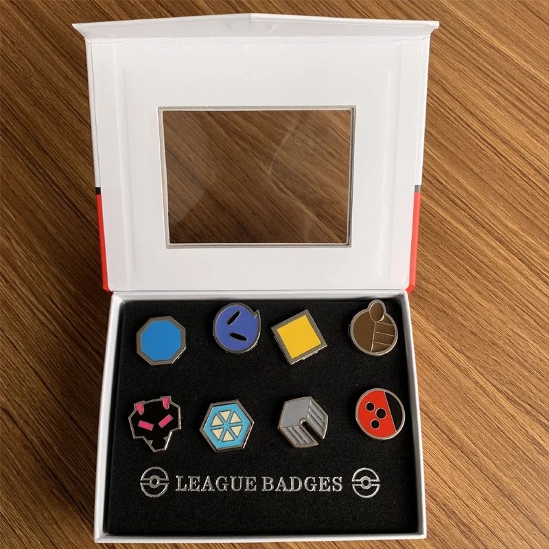 Pokemon League GYM Badge Anime Figures Pocket Monster King of Heaven Gymnasium Metal Badge Pikachu Mew-two Toys for Kid Children