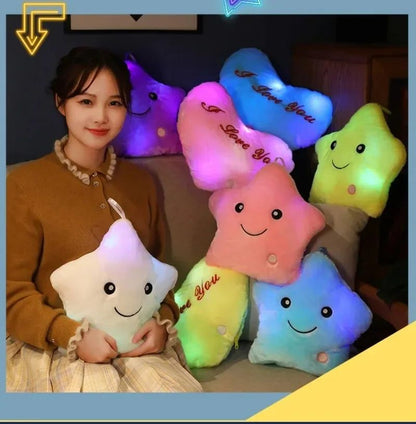Luminous Star Plush Throw Pillow Bright Led Light Star Stuffed Cushion Sofa Decorative Pillow Office Sleeping Back Cushion Decor