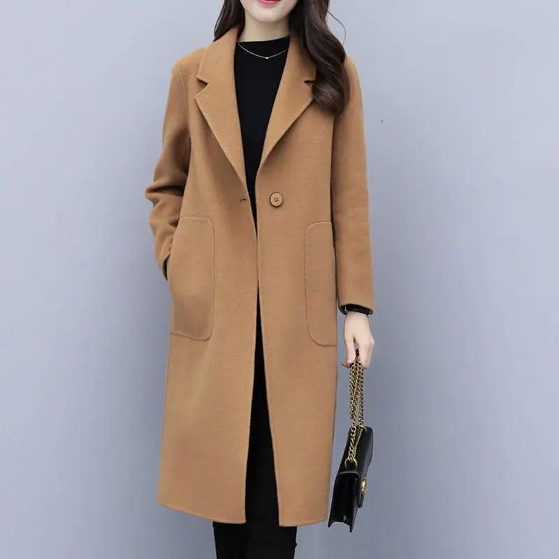 Plus Size Ladies Thickened Winter Coat Long Open-Front Woolen Jacket Loose Fit plus Size Fashionable Autumn Winter Korean Sty...