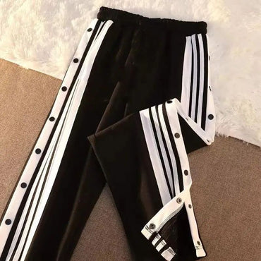 Women's Casual Side Stripe Split Pants Loose Wide Leg Comfortable Slimming Sports Trousers Trendy Ins Style Elastic Waist