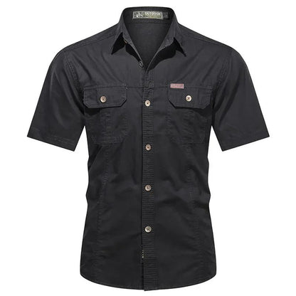 Men's Streetwear Casual Button Down Military Cargo Shirt Short Sleeve Cotton Dress Shirts For Hiking Fishing Golf Polos Shirts