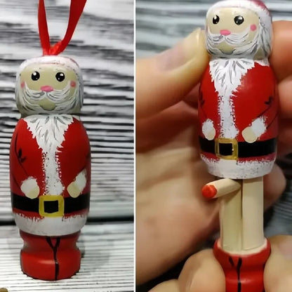 1pcs Funny Santa Claus Pendant, Christmas Ornaments, Funny Wooden Standing Santa Claus, Unique Christmas Craft Decorations