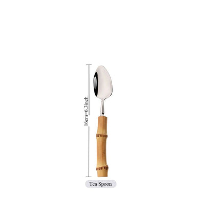 1Pç Conjunto de Talheres de Bambu Natural com Cabo de Aço Inoxidável Utensílios de Mesa Garfos de Jantar Colher Faca Talheres de Cozinha
