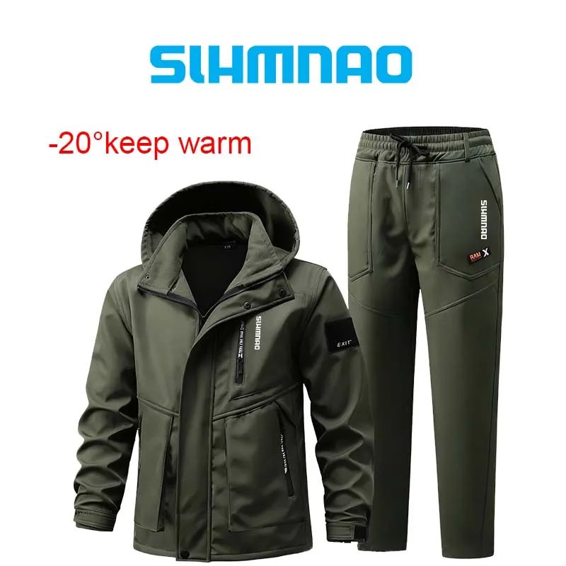 Conjunto de Pesca Masculino de Inverno 2025 Novo Impermeável e Quente Engrossado, Calça de Neve de Algodão, Conjunto Quente de Montanhismo à Prova de Vento