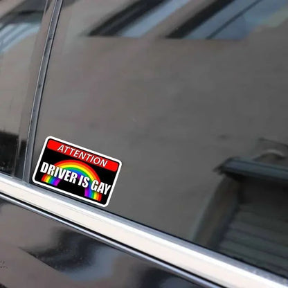 11.5x7.6CM Driver Is Gay Car Hood Creative Decals Auto Both Side Body Cover Scratches Stickers Window Trunk Logo Attention Mark