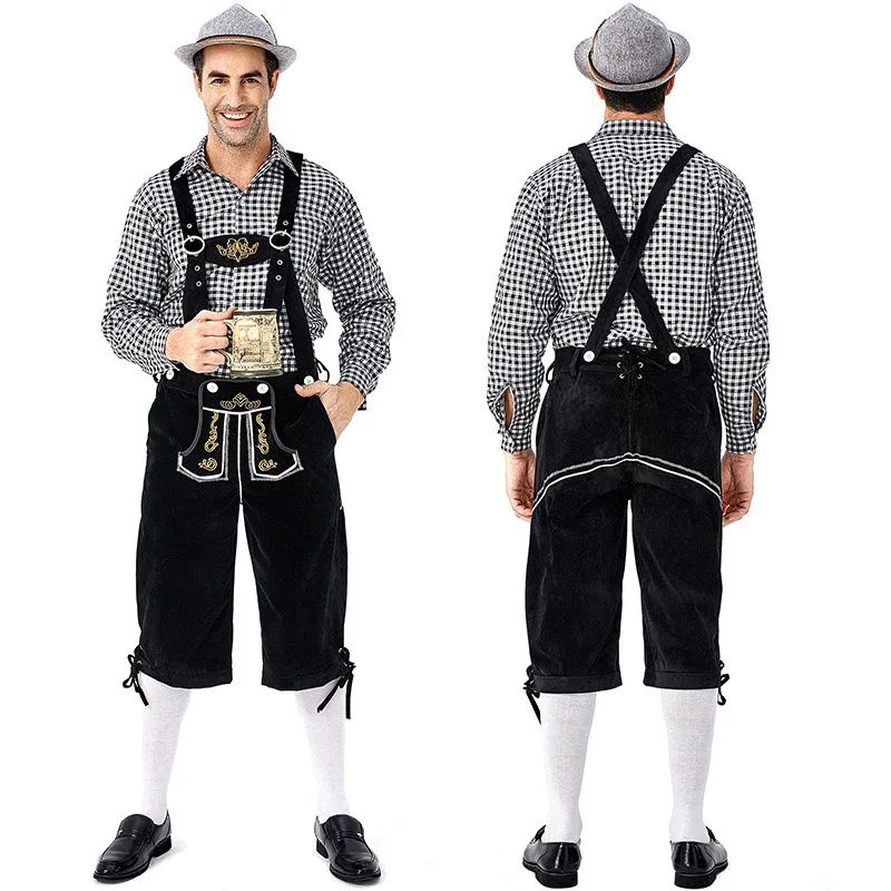 Men Bavarian Beer Male Shirt Rompers Shorts Set Cosplay Costume German Oktoberfest Costumes Halloween Festival Party Outfit