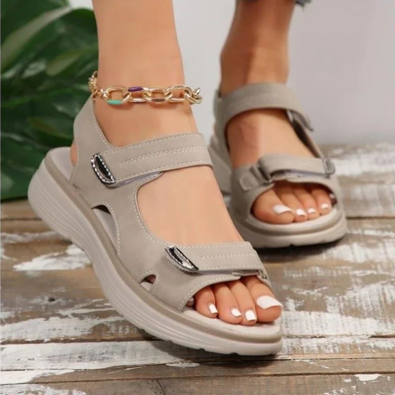 New Brand Female Sandals Summer Women Leather Light Casual Wedge Platform Shoes Blue Girls Outside Non-slip Shoes Plus Size 43