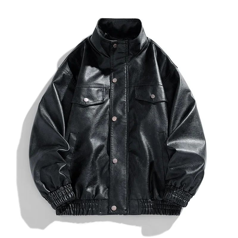 New Retro High Street Versatile Couple Motorcycle Fashionable Breathable Coat Winter Men Handsome Trendy Leather Jacket Comfort