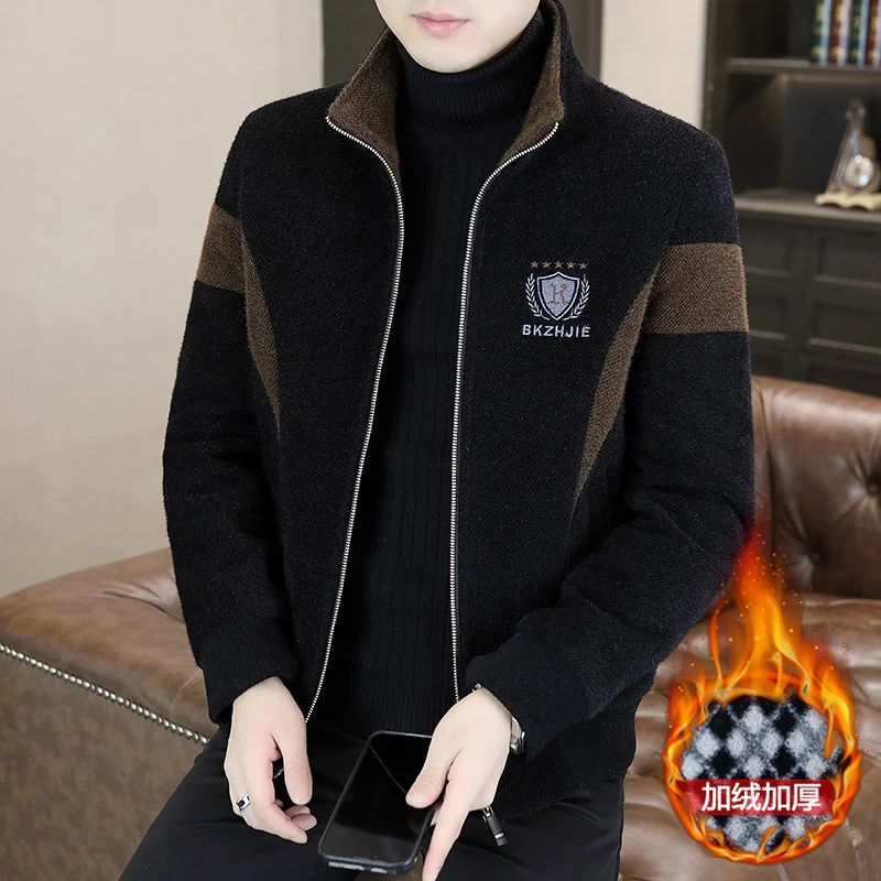 High End Splicing Men's Woolen Coat Winter Thick and Warm Wool Blends Jacket Fashion Casual Social Standing Collar Overcoat 4XL