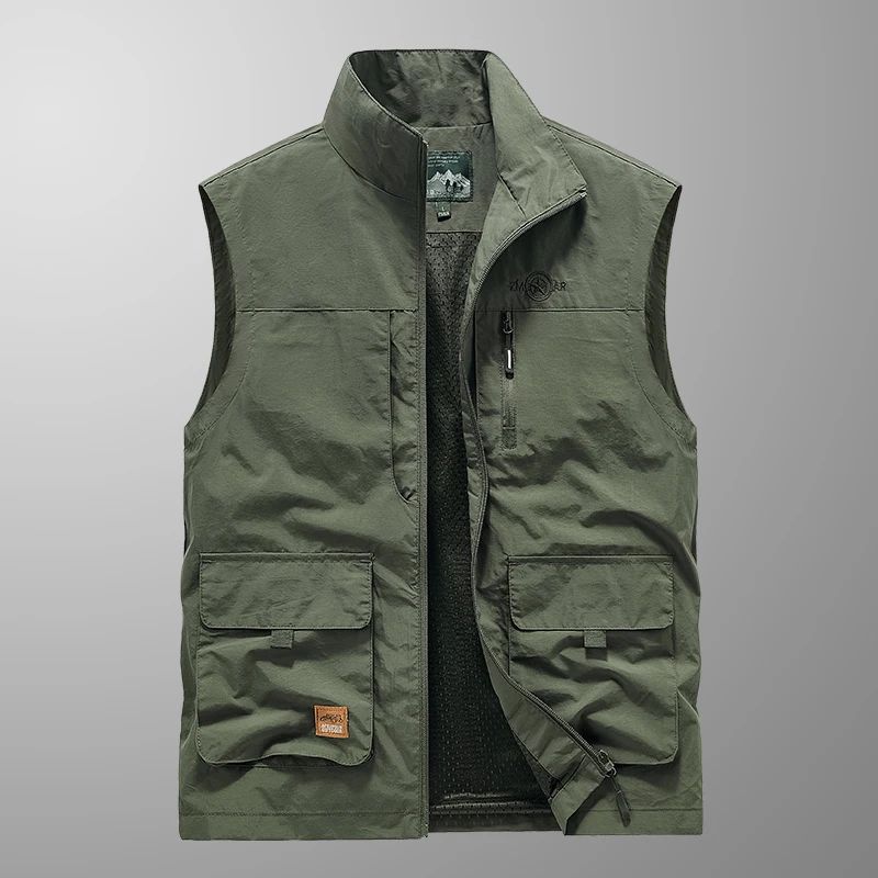 Colete Masculino de Pesca Casual Acolchoado Confortável para o Outono e Primavera, Cor Sólida, Sem Mangas, Para Homens, Corta-Vento