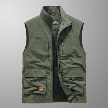Colete Masculino de Pesca Casual Acolchoado Confortável para o Outono e Primavera, Cor Sólida, Sem Mangas, Para Homens, Corta-Vento