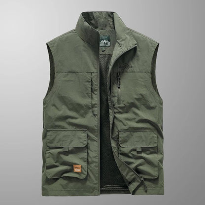 Colete Masculino de Pesca Casual Acolchoado Confortável para o Outono e Primavera, Cor Sólida, Sem Mangas, Para Homens, Corta-Vento