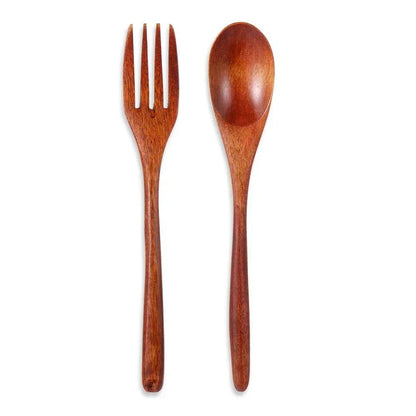 Conjunto de Talheres de Madeira Colher Garfo Cortador Reutilizável Madeira Bambu com Bolsa Portátil Louça Utensílios de Mesa Material para Almoço Estudantil