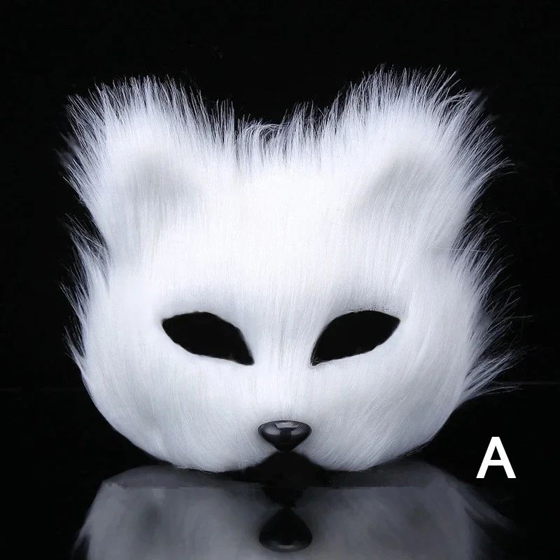 QQ Fluffy Fur and Face Mask Cosplay Halloween Fox Shape Half Face Eye Mask Sexy Cat Hair Animal Mask Christmas Carnival Party Co