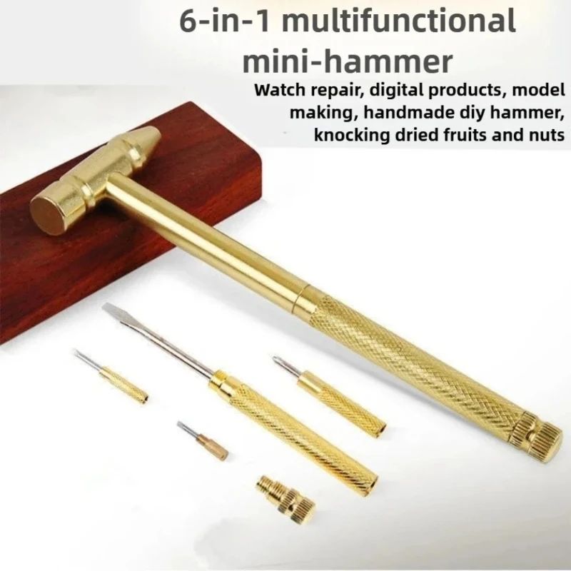 Minimartelo Multifuncional 6 em 1 - Pequeno Martelo, Quebra-Nozes, Chave de Fenda e Mais - Ferramenta Manual Versátil para Casa e Atividades ao Ar Livre