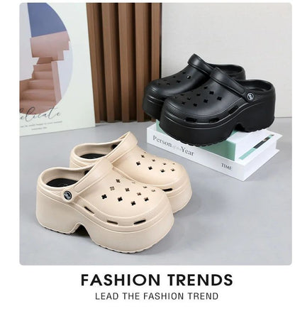 9CM Thick Women's Sandals Shoes Summer Slippers High Heel Soft Sole Beach Garden Shoes Outdoor Waterproof Women's Hole Shoes