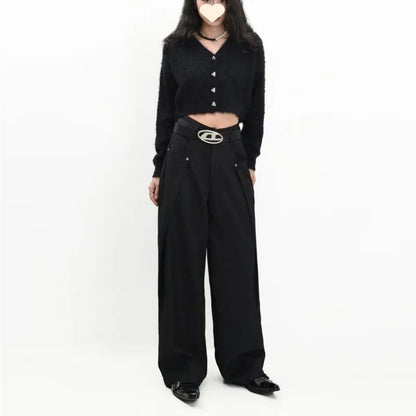 American Style High Waist Draped Suit Pants Women's Spring Autumn Loose Trendy Versatile Wide Leg Casual Floor Length Straight L