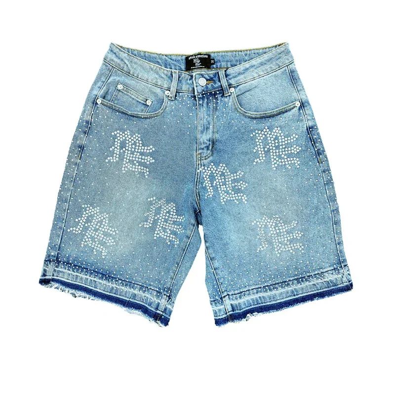 Calça Jeans Masculina Blue Washed MIXED EMOTION Hot Drill Letter Retrô Americana Calça Jeans Feminina Mixed Emotion