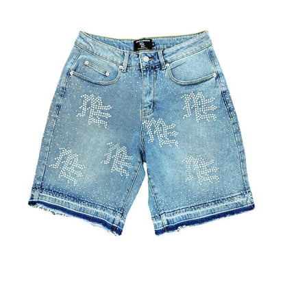 Calça Jeans Masculina Blue Washed MIXED EMOTION Hot Drill Letter Retrô Americana Calça Jeans Feminina Mixed Emotion