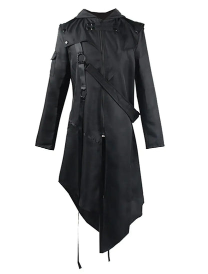 Vintage Halloween Medieval Steampunk Assassin Elves Pirate Costume Adult Men Black Long Split Jacket Gothic Armor Leather Coats