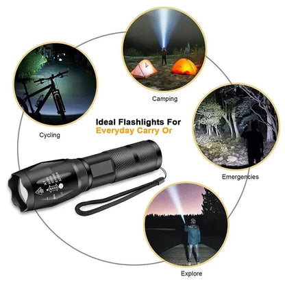 High Power T6 LED Flashlights Camping Torch 5 Light Modes Zoom Light Aluminum Alloys Waterproof Material External 18650 Battery