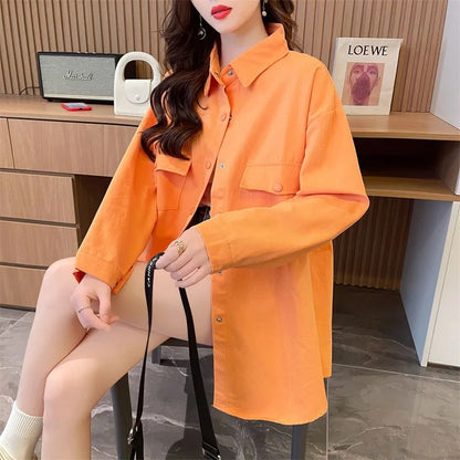 Casual Stylish Denim Long Sleeve Shirt For Women New Spring Autumn Loose Fit Age-Reducing Hong Kong Style Jacket With Button