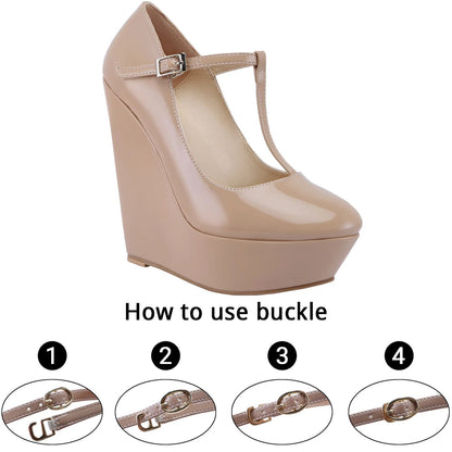 Women Pumps 2025 New Autumn Winter 14cm Round Toes Platform Wedge High Heels T-Strap Gladiator Ladies Dress Party Wedding Shoes