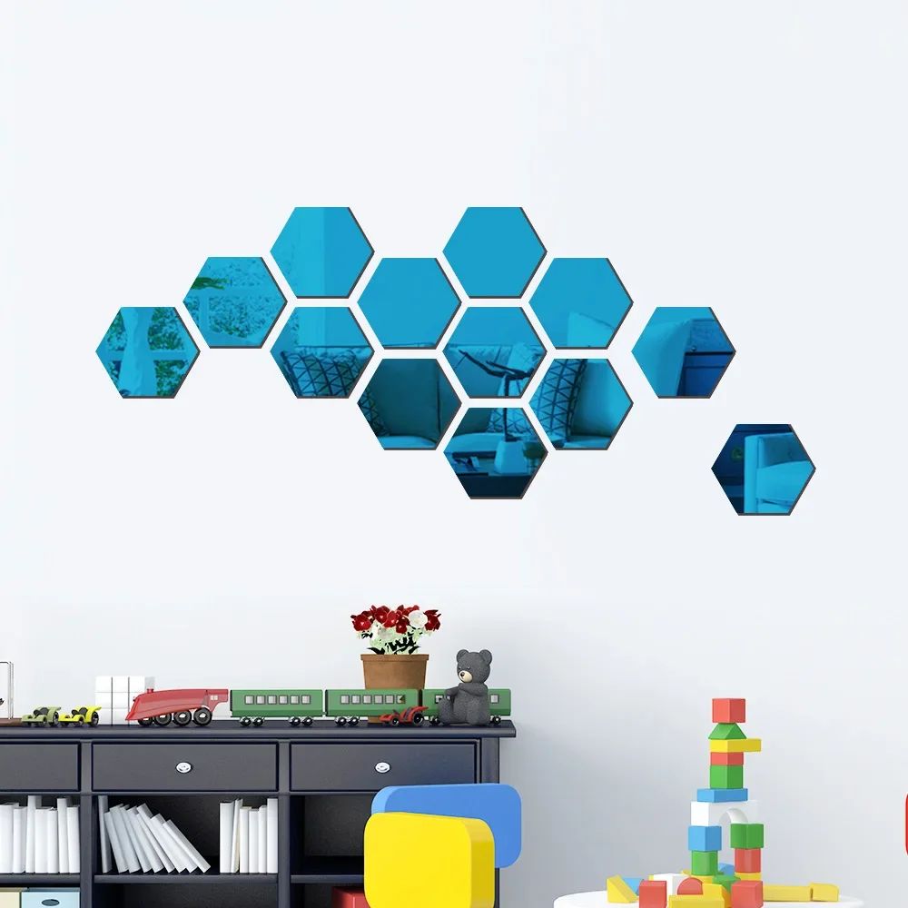 3/6/12pcs 3D Hexagon Mirror Wall Sticker DIY TV Background Living Room Stickers Wall Decor Bedroom Bathroom Home Decoration