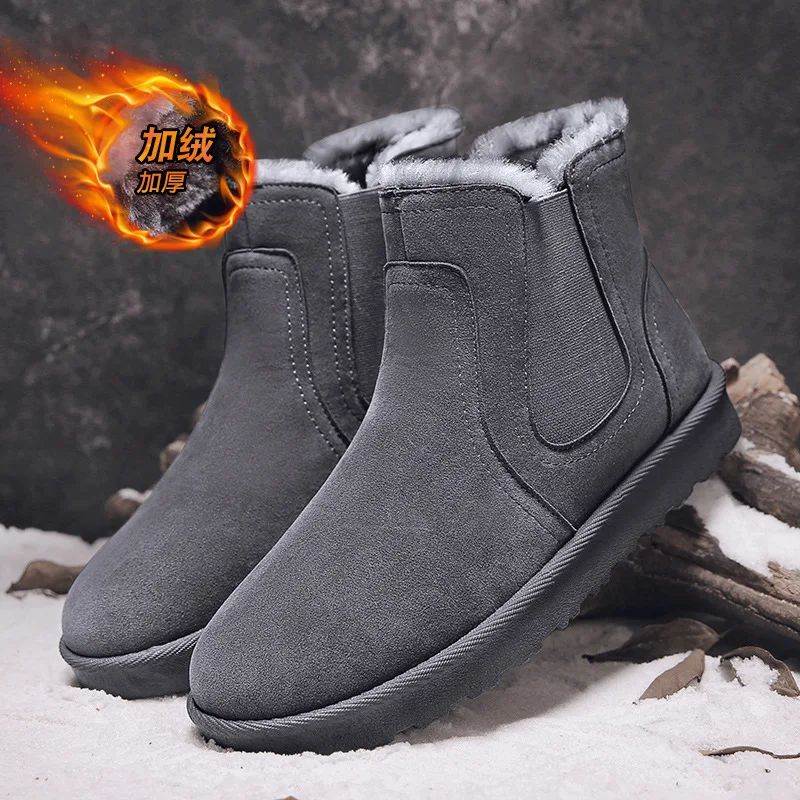 2025 Novas Botas Masculinas de Inverno Quentes de Pelúcia Botas de Couro Casuais de Cano Alto Sapatos de Neve da Moda para o Ar Livre