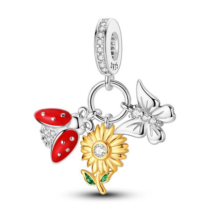 Pingente Charm Libélula Tema Primavera Prata Esterlina 925 Borboleta Flor Pendente Compatível com Bracelete Colar Joias DIY