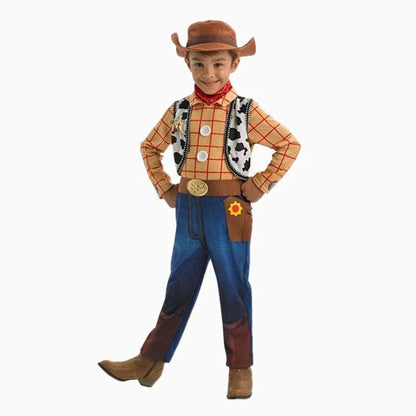 Unleash Your Inner Adventurer with This Boys Cosplay Costume Featuring A Printed Denim Jumpsuit and Cowhide Vest