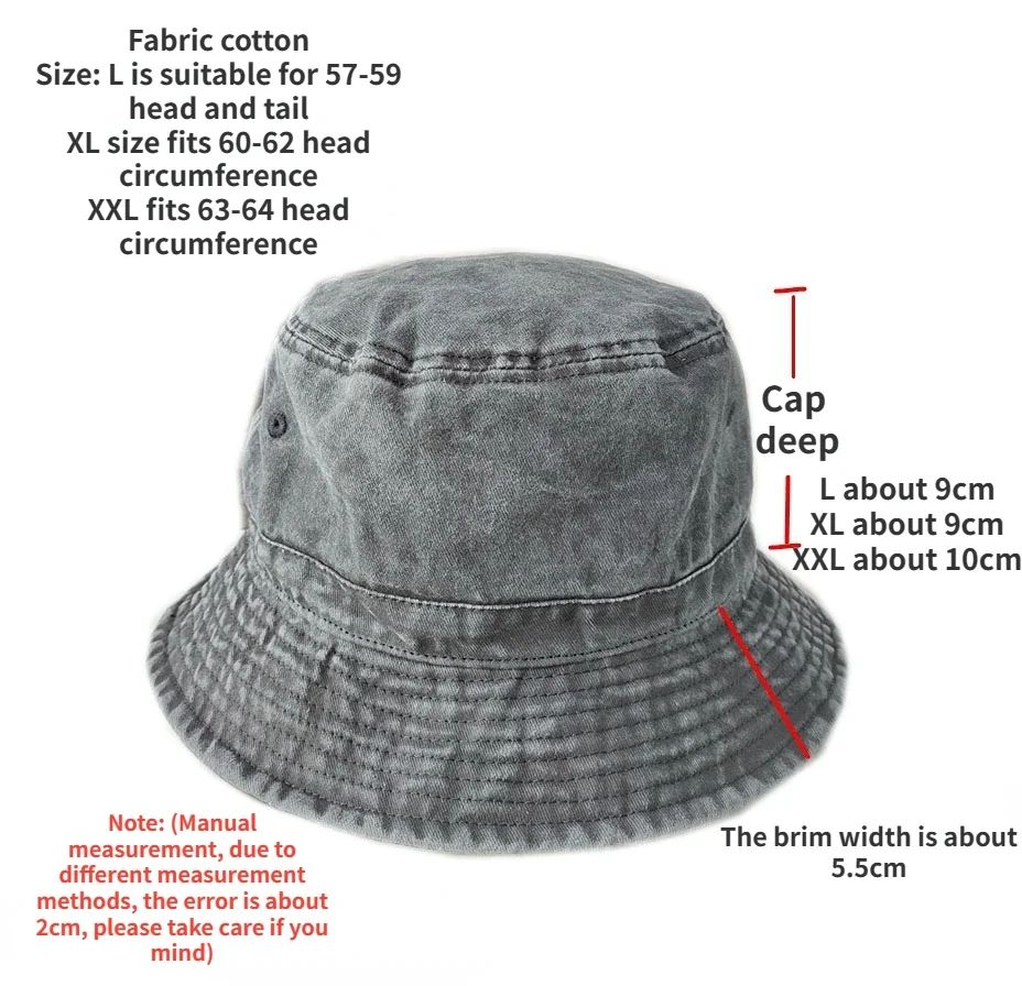 2025 Coreano Boné Pescador Jeans Lavado Cabeça Grande Masculino Chapéu de Sol Algodão Tamanho Grande 64cm Bob Panamá Unissex Tamanho Grande Boné de Pescador