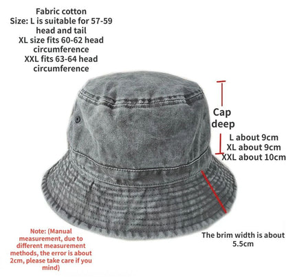 2025 Coreano Boné Pescador Jeans Lavado Cabeça Grande Masculino Chapéu de Sol Algodão Tamanho Grande 64cm Bob Panamá Unissex Tamanho Grande Boné de Pescador