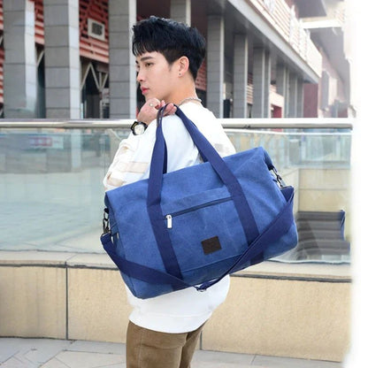 Men Large Capacity Canvas Baglarge Gym Sports Bag Cabin Holdall Duffle Shoulder Travel Weekend Bag Short-Distance Travel Package