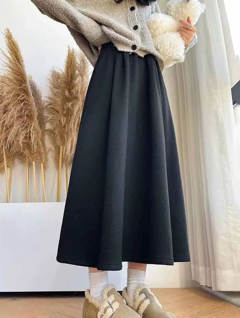 Smvp High Quality Knitted Long Skirt Women Autumn Winter Thick Warm A-Line Skirt Female Solid Casual Wild High Waist Skirts