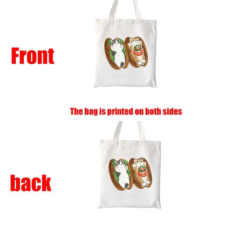 Kawaii Cats Manga Cartoon Reusable Tote Bag Women's High Capacity Versatile Canvas Shoulder Bag, Beach Shopper Handbag